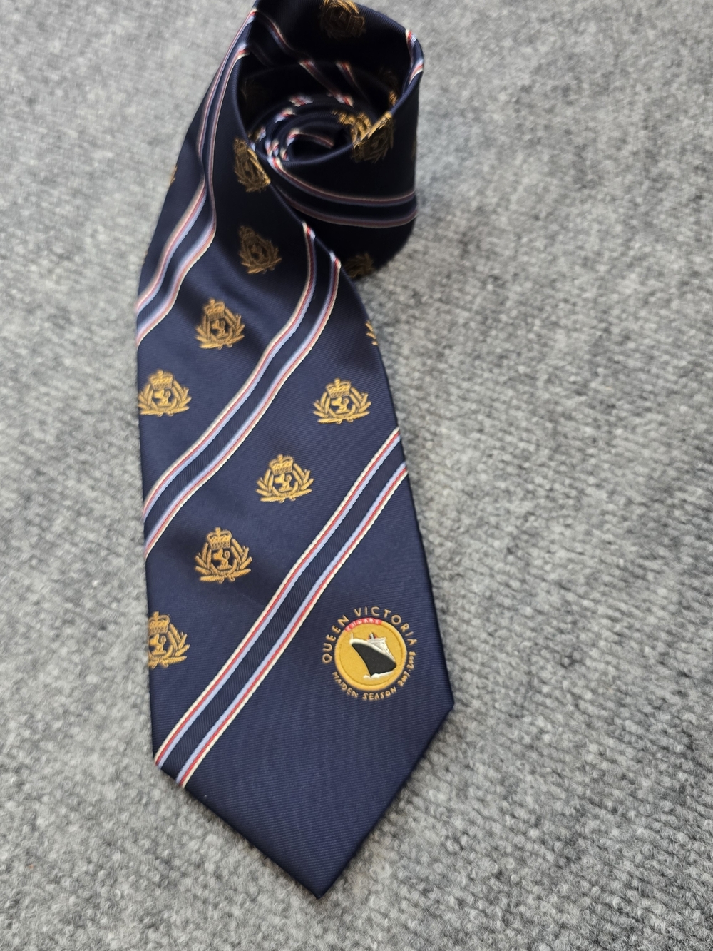 Cunard Queen Victoria Maiden Season 2007 2008 Silk Tie Navy Gold Crest Maritime